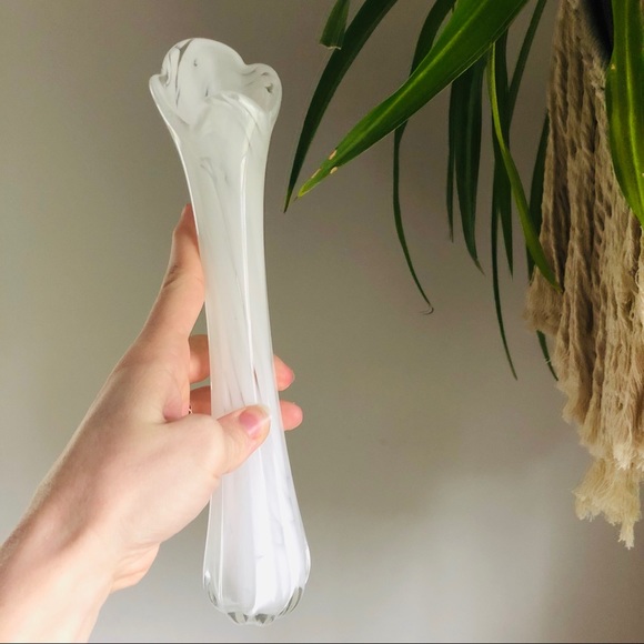 Handmade White Blown Glass Hanging Mounted Vase